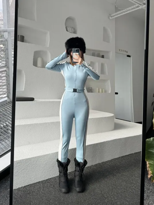 Kemer Detaylı Fermuarlı Tulum - Bebe Mavisi Kemer Detaylı Fermuarlı Tulum - Bebe Mavisi