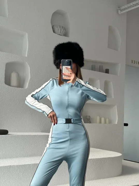 Kemer Detaylı Fermuarlı Tulum - Bebe Mavisi Kemer Detaylı Fermuarlı Tulum - Bebe Mavisi