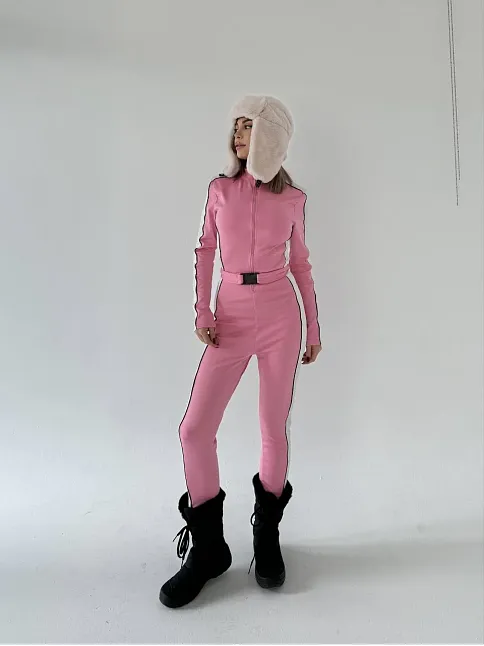 Kemer Detaylı Fermuarlı Tulum - Pembe