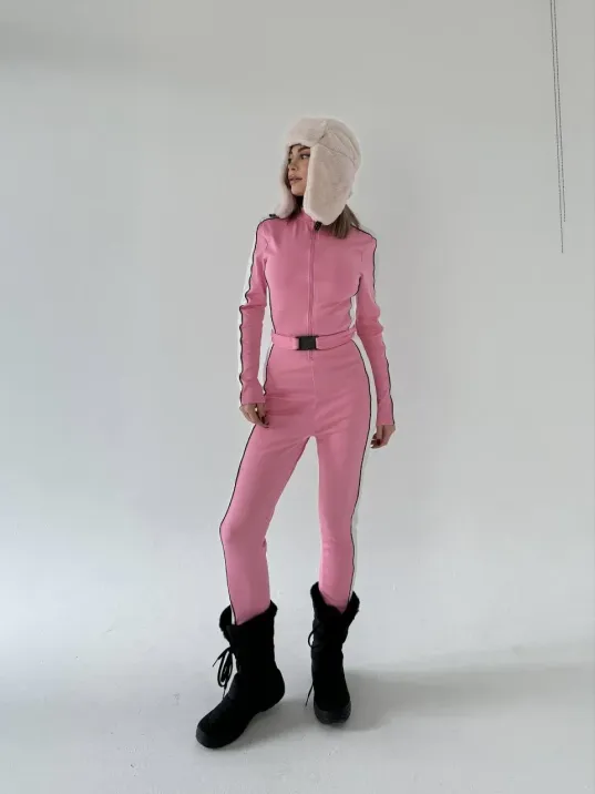 Kemer Detaylı Fermuarlı Tulum - Pembe