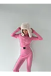 Kemer Detaylı Fermuarlı Tulum - Pembe