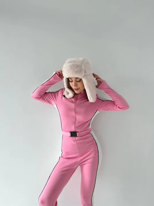 Kemer Detaylı Fermuarlı Tulum - Pembe