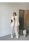 Keten Ceket Pantolon İlik Düğmeli Uzun Kollu Yırtmaçlı İkili Takım - Beyaz Keten Ceket Pantolon İlik Düğmeli Uzun Kollu Yırtmaçlı İkili Takım - Beyaz