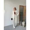 Keten Ceket Pantolon İlik Düğmeli Uzun Kollu Yırtmaçlı ikili Takım - Beyaz