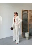 Keten Ceket Pantolon İlik Düğmeli Uzun Kollu Yırtmaçlı İkili Takım - Beyaz Keten Ceket Pantolon İlik Düğmeli Uzun Kollu Yırtmaçlı İkili Takım - Beyaz