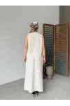 Keten Kolsuz Sıfır Yaka İlik Düğmeli Kolsuz Hırka Etek İkili Takım- Beyaz Keten Kolsuz Sıfır Yaka İlik Düğmeli Kolsuz Hırka Etek İkili Takım- Beyaz
