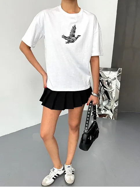 Kısa Kol Baskılı T-shirt - Beyaz