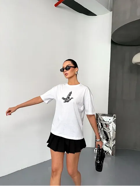 Kısa Kol Baskılı T-shirt - Beyaz