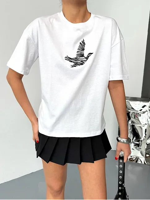 Kısa Kol Baskılı T-shirt - Beyaz