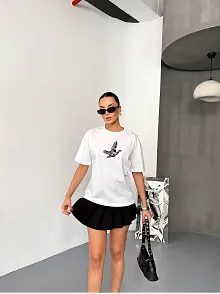 Kısa Kol Baskılı T-shirt - Beyaz