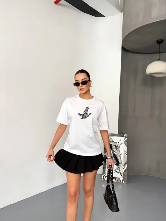 Kısa Kol Baskılı T-shirt - Beyaz Kısa Kol Baskılı T-shirt - Beyaz