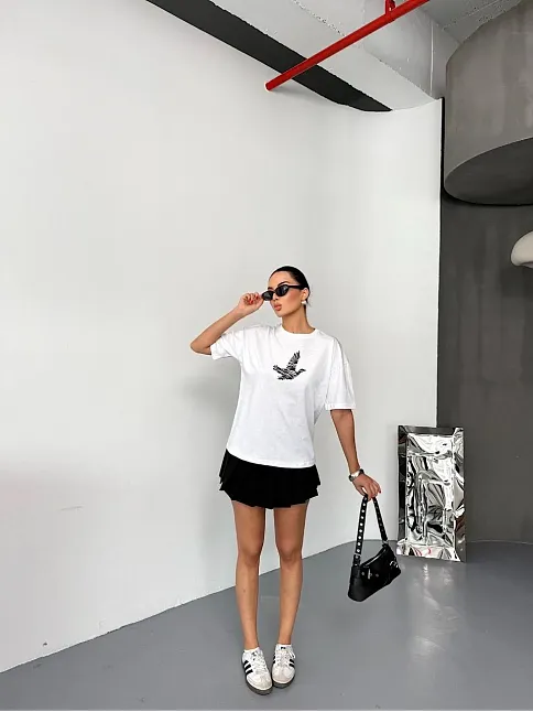 Kısa Kol Baskılı T-shirt - Beyaz