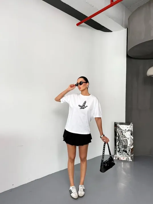 Kısa Kol Baskılı T-shirt - Beyaz