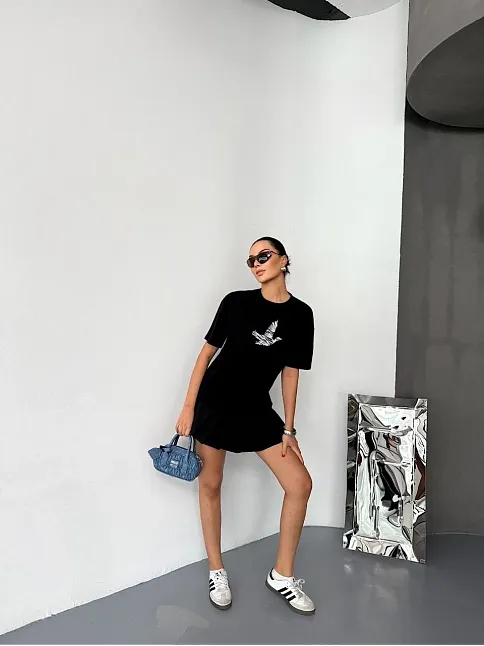 Kısa Kol Baskılı T-shirt - Siyah