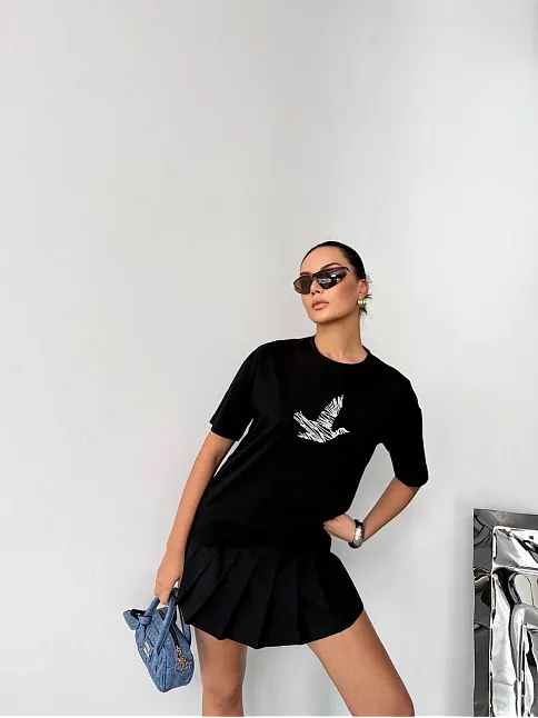 Kısa Kol Baskılı T-shirt - Siyah