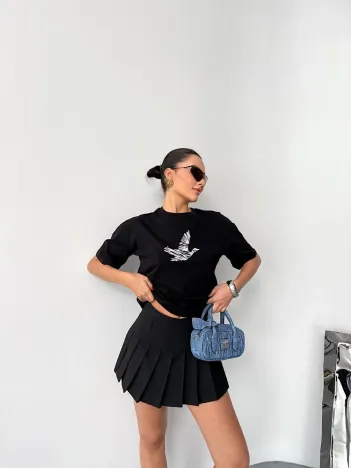 Kısa Kol Baskılı T-shirt - Siyah