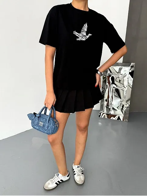 Kısa Kol Baskılı T-shirt - Siyah