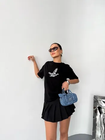 Kısa Kol Baskılı T-shirt - Siyah Kısa Kol Baskılı T-shirt - Siyah