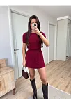 Kısa Kollu Bluz Mini Etekli İkili Takım Triko - Bordo