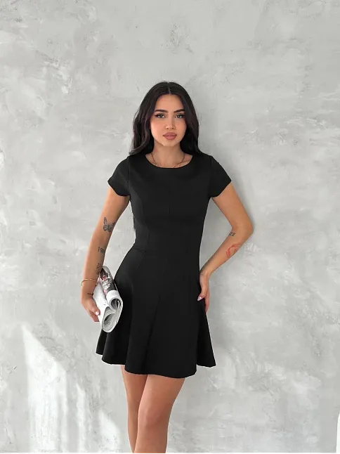 Kısa Kollu Mini Elbise - Siyah