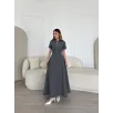 Kısa Kollu Önden Fermuarlı Çan Etekli Uzun Elbise - Antrasit