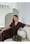 Kısa Kollu Uzun Elbise - Kahve