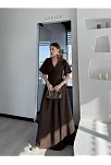 Kısa Kollu Uzun Elbise - Kahve