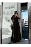 Kısa Kollu Uzun Elbise - Kahve