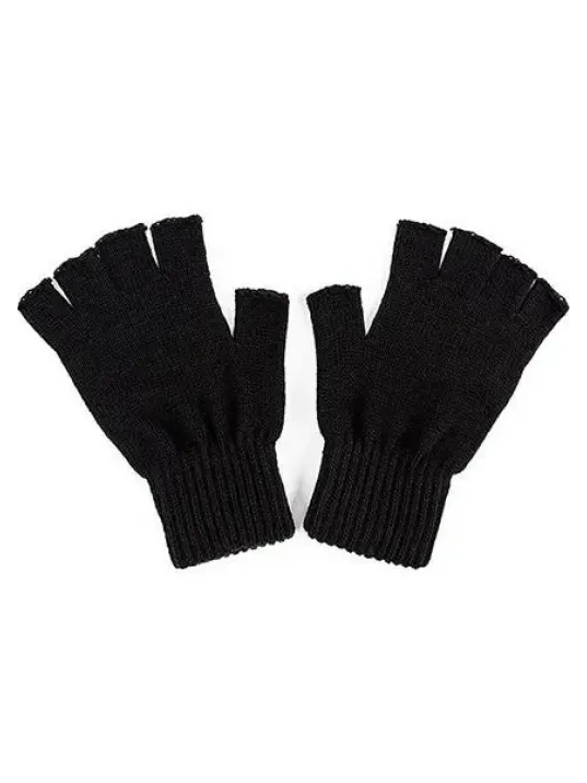 Erkek Kısa Parmaksız Triko Eldiven - Siyah