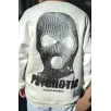 Kışlık Bisiklet Yaka Baskılı SweatShirt - Beyaz