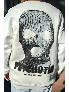 Kışlık Bisiklet Yaka Baskılı Sweatshirt - Beyaz