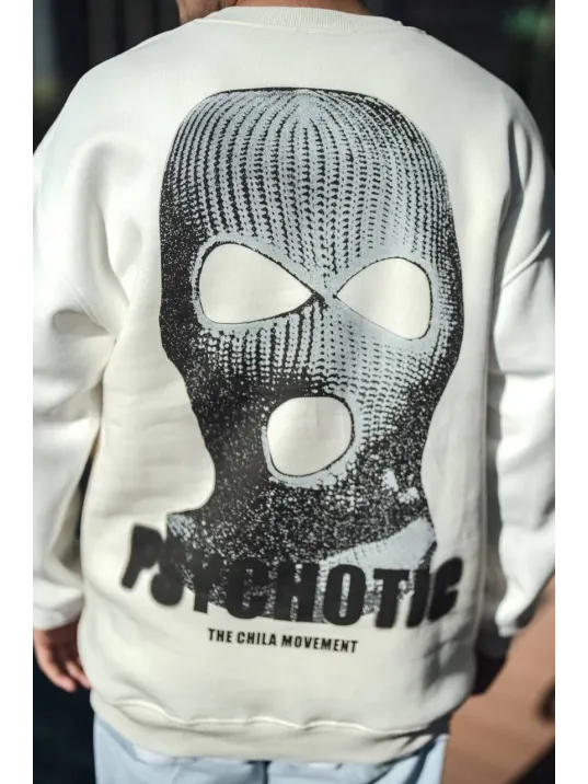 Kışlık Bisiklet Yaka Baskılı SweatShirt - Beyaz