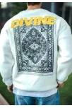 Kışlık Bisiklet Yaka Baskılı Sweatshirt - Beyaz