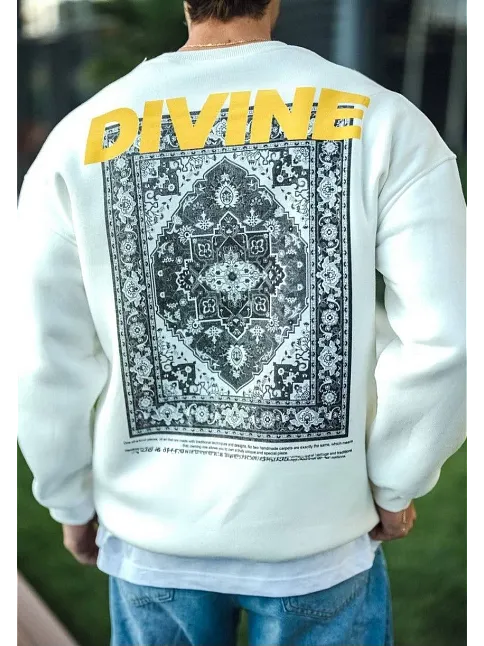 Kışlık Bisiklet Yaka Baskılı Sweatshirt - Beyaz
