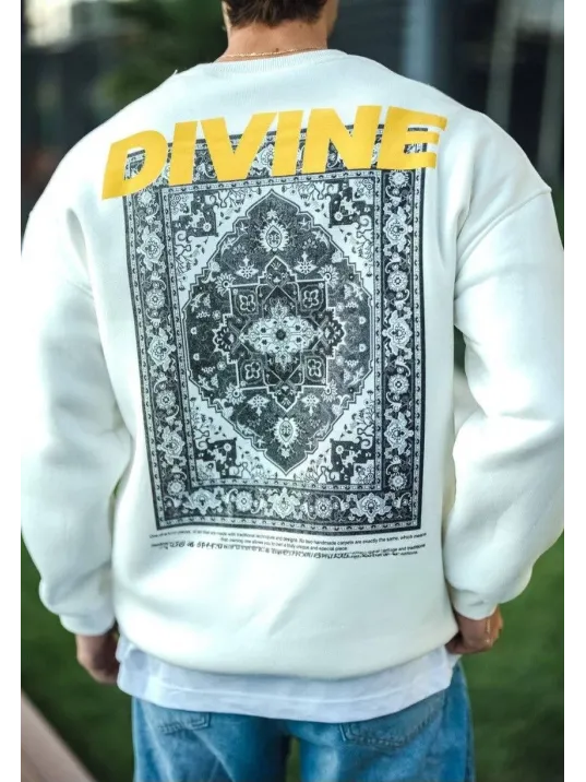 Kışlık Bisiklet Yaka Baskılı SweatShirt - Beyaz