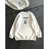 Kışlık Bisiklet Yaka Baskılı SweatShirt - Beyaz