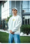 Kışlık Bisiklet Yaka Baskılı Sweatshirt - Beyaz