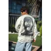 Kışlık Bisiklet Yaka Baskılı SweatShirt - Beyaz