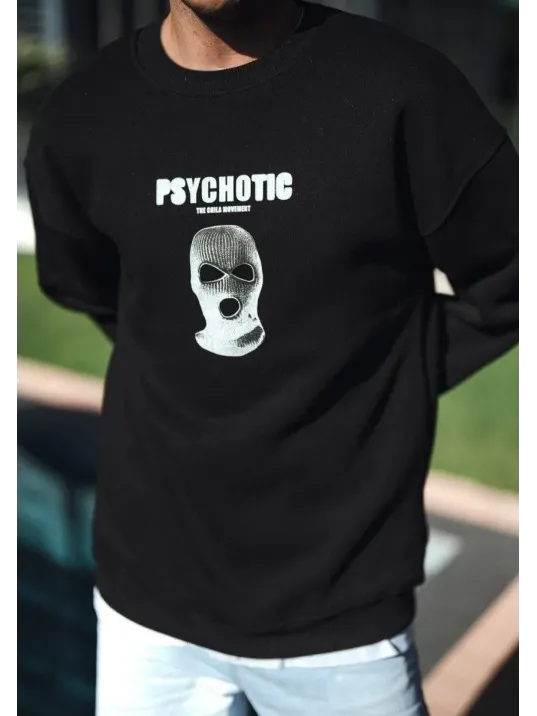 Kışlık Bisiklet Yaka Baskılı SweatShirt - Siyah Kışlık Bisiklet Yaka Baskılı SweatShirt - Siyah