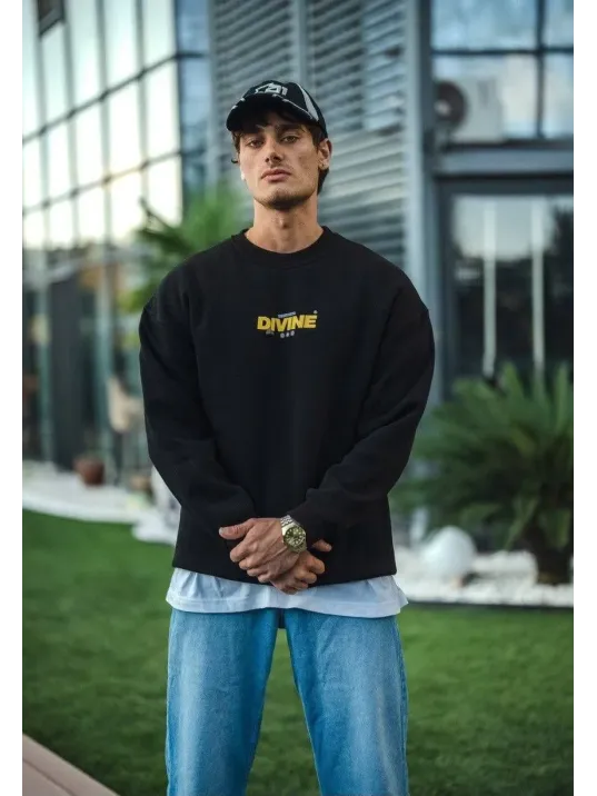 Kışlık Bisiklet Yaka Baskılı SweatShirt - Siyah