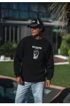 Kışlık Bisiklet Yaka Baskılı Sweatshirt - Siyah