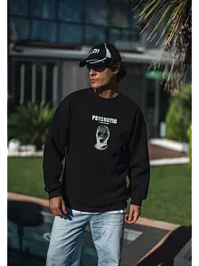 Kışlık Bisiklet Yaka Baskılı Sweatshirt - Siyah