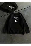 Kışlık Bisiklet Yaka Baskılı Sweatshirt - Siyah