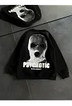 Kışlık Bisiklet Yaka Baskılı Sweatshirt - Siyah