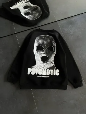 Kışlık Bisiklet Yaka Baskılı Sweatshirt - Siyah