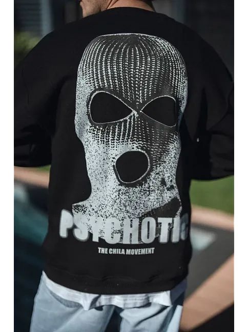 Kışlık Bisiklet Yaka Baskılı Sweatshirt - Siyah