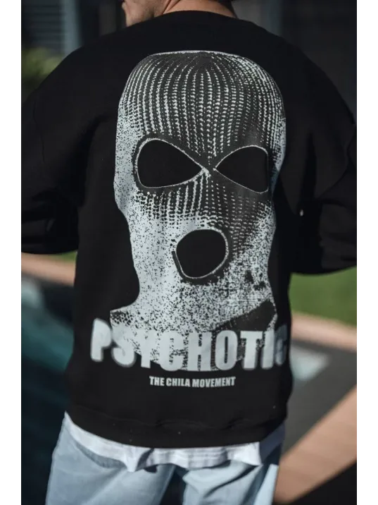 Kışlık Bisiklet Yaka Baskılı SweatShirt - Siyah