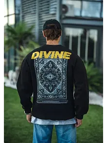 Kışlık Bisiklet Yaka Baskılı Sweatshirt - Siyah