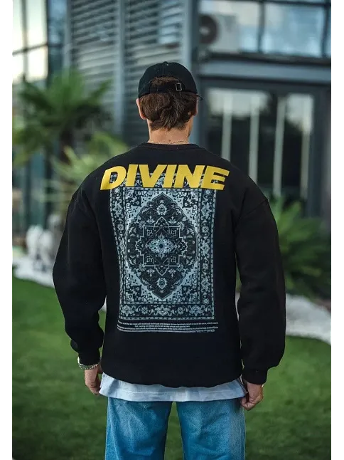 Kışlık Bisiklet Yaka Baskılı Sweatshirt - Siyah