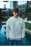 Kışlık Bisiklet Yaka Oversize Baskılı Sweatshirt - Beyaz